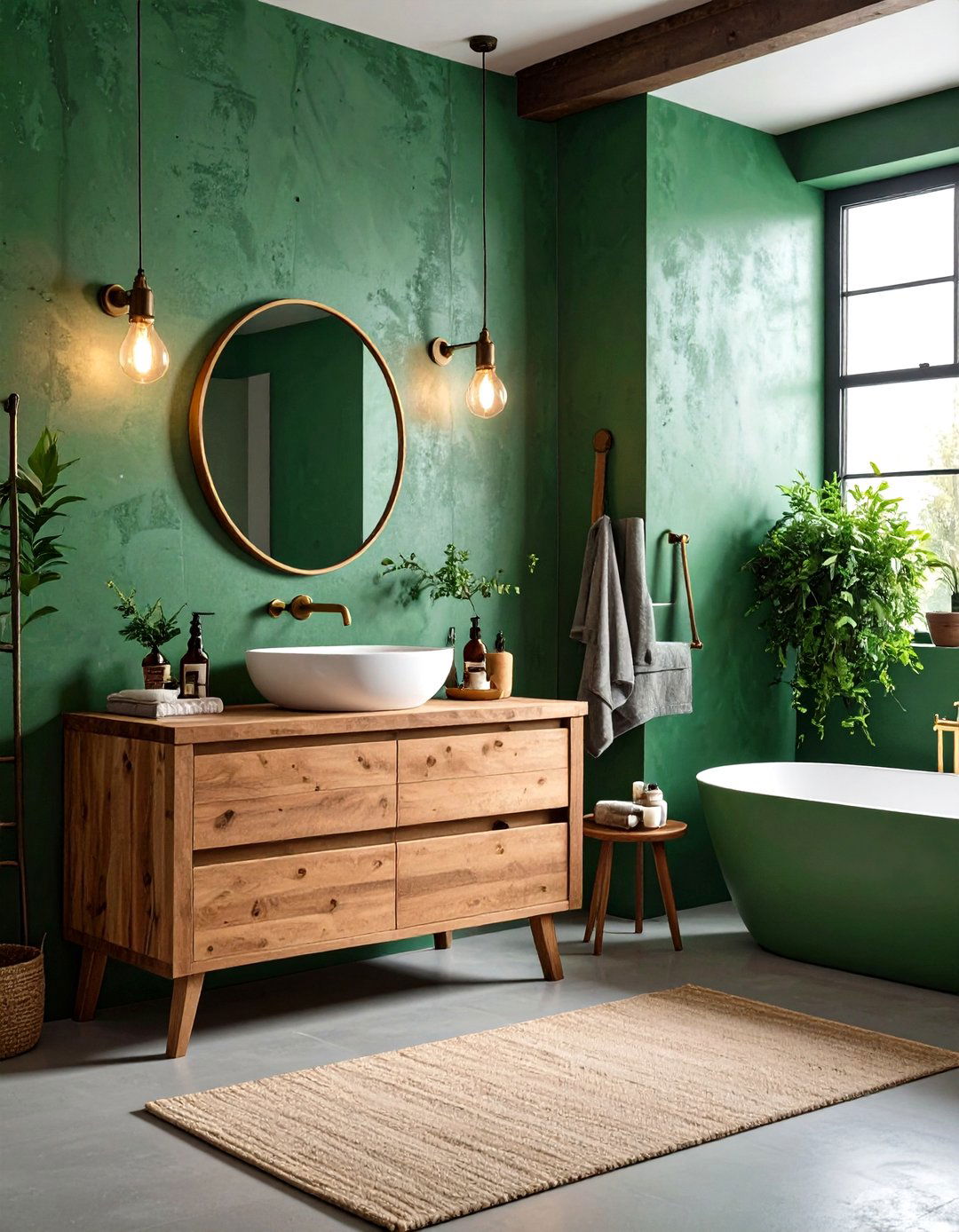 Cedar Green Concrete Walls - 24 Small Green Bathroom Ideas