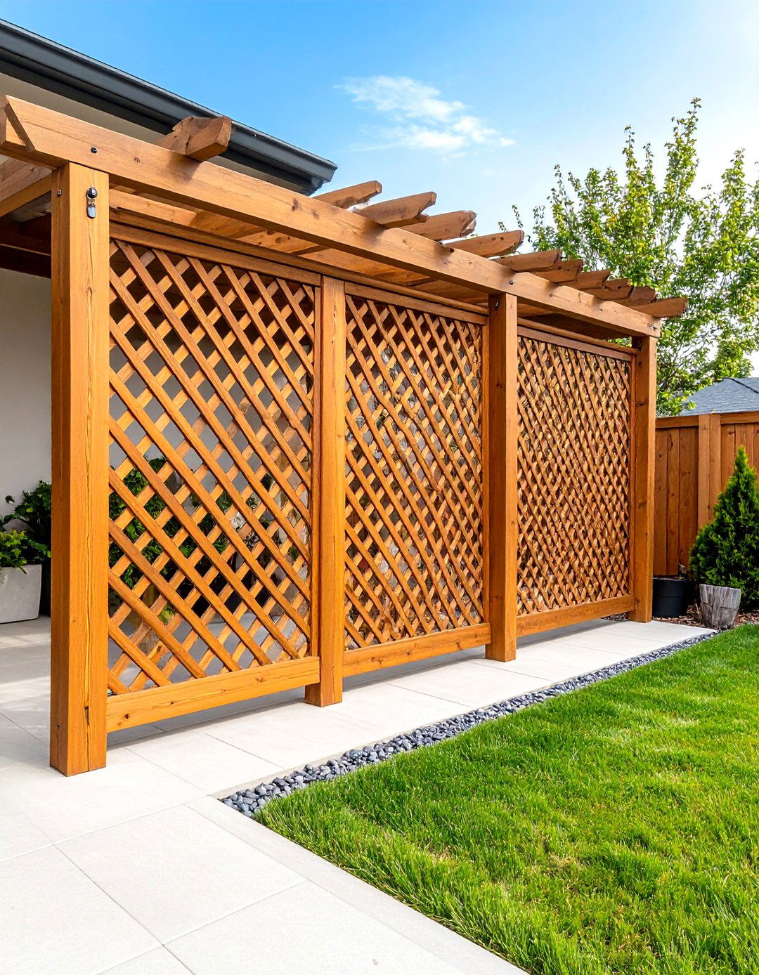 Cedar Lattice Trellis Walls - 24 Privacy Patio Ideas