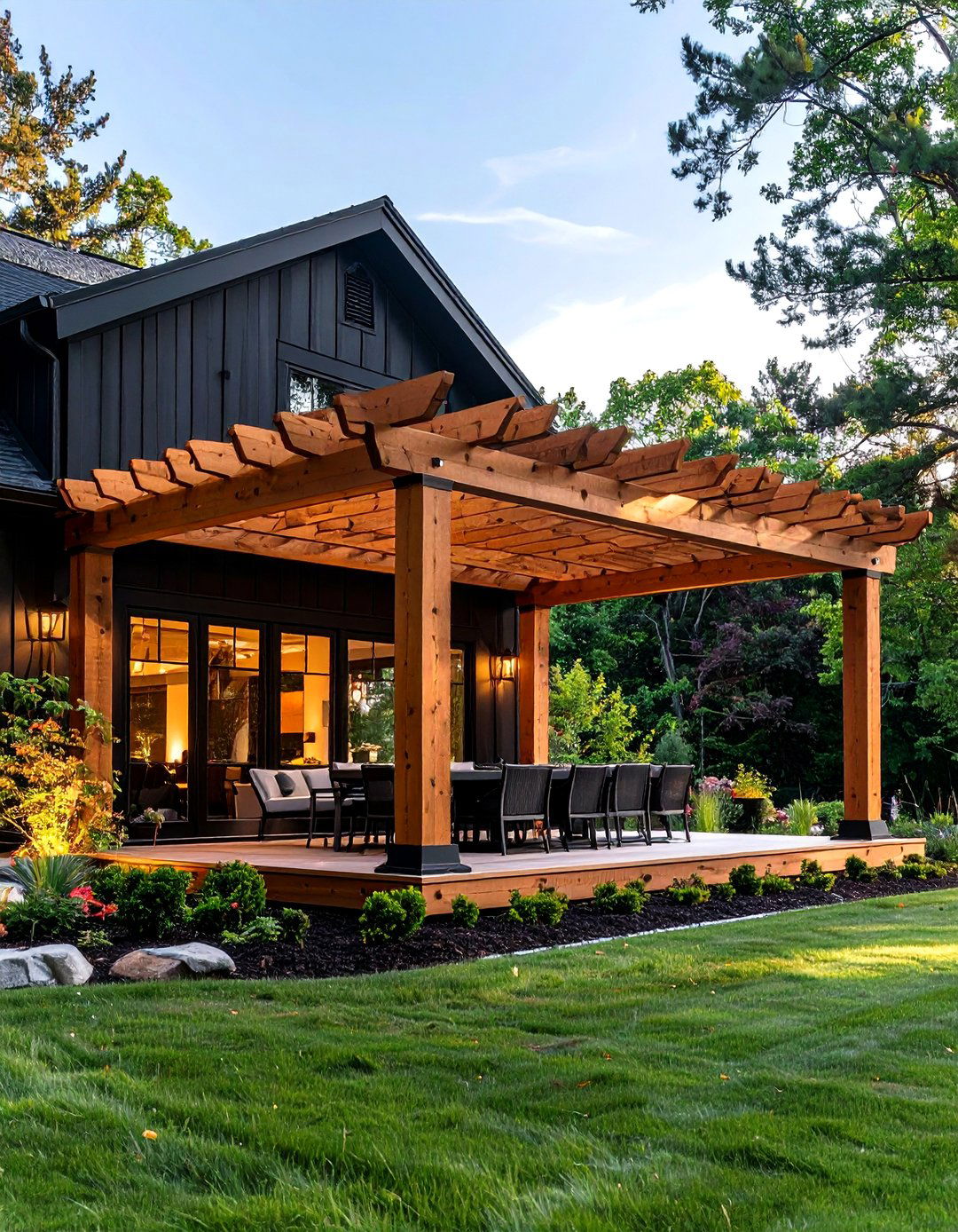 Cedar Pergola Outdoor Extensions - 24 Black House With Cedar Accents