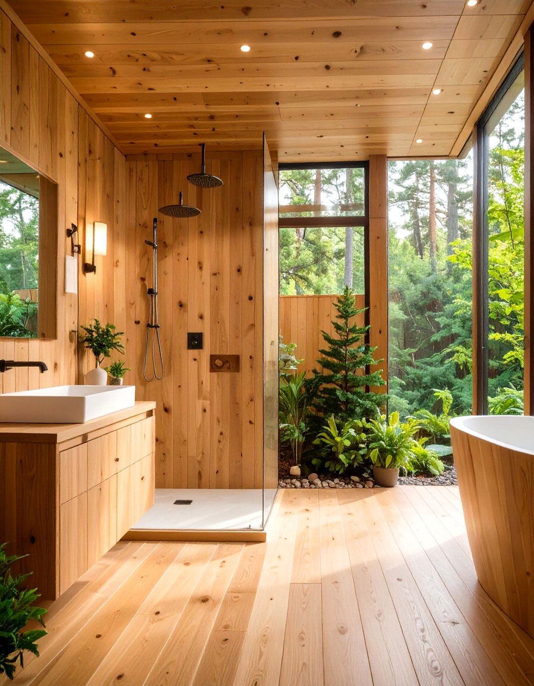 Cedar Plank Accent Features - 24 Rustic Walk-in Shower Ideas