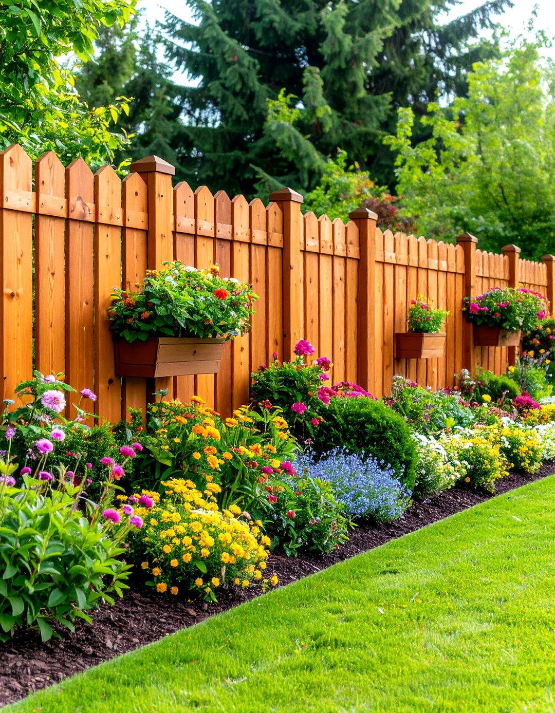 Cedar Privacy Fence with Built in Planters - 24 Privacy Fence Ideas