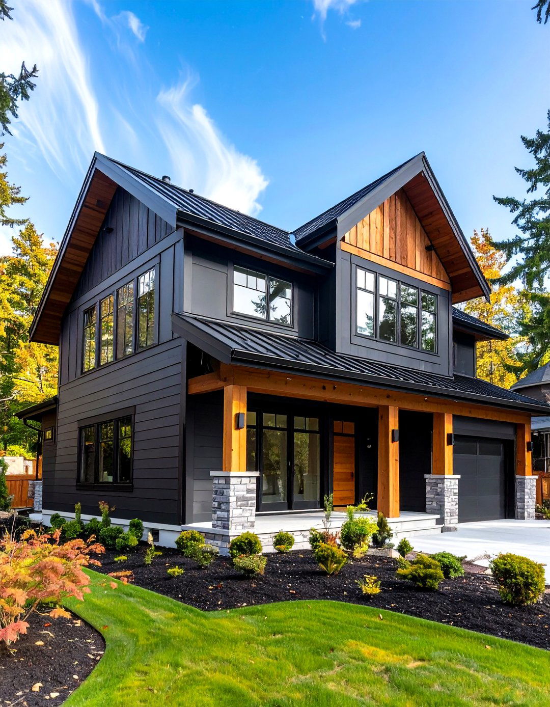 Cedar Roofline Accent Details - 24 Black House With Cedar Accents