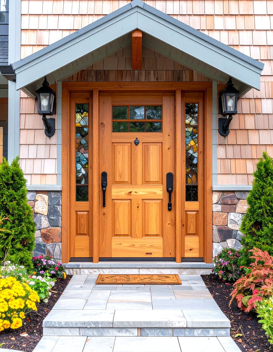 Cedar Shingle Mosaic Front Door - 24 Rustic Front Door Ideas
