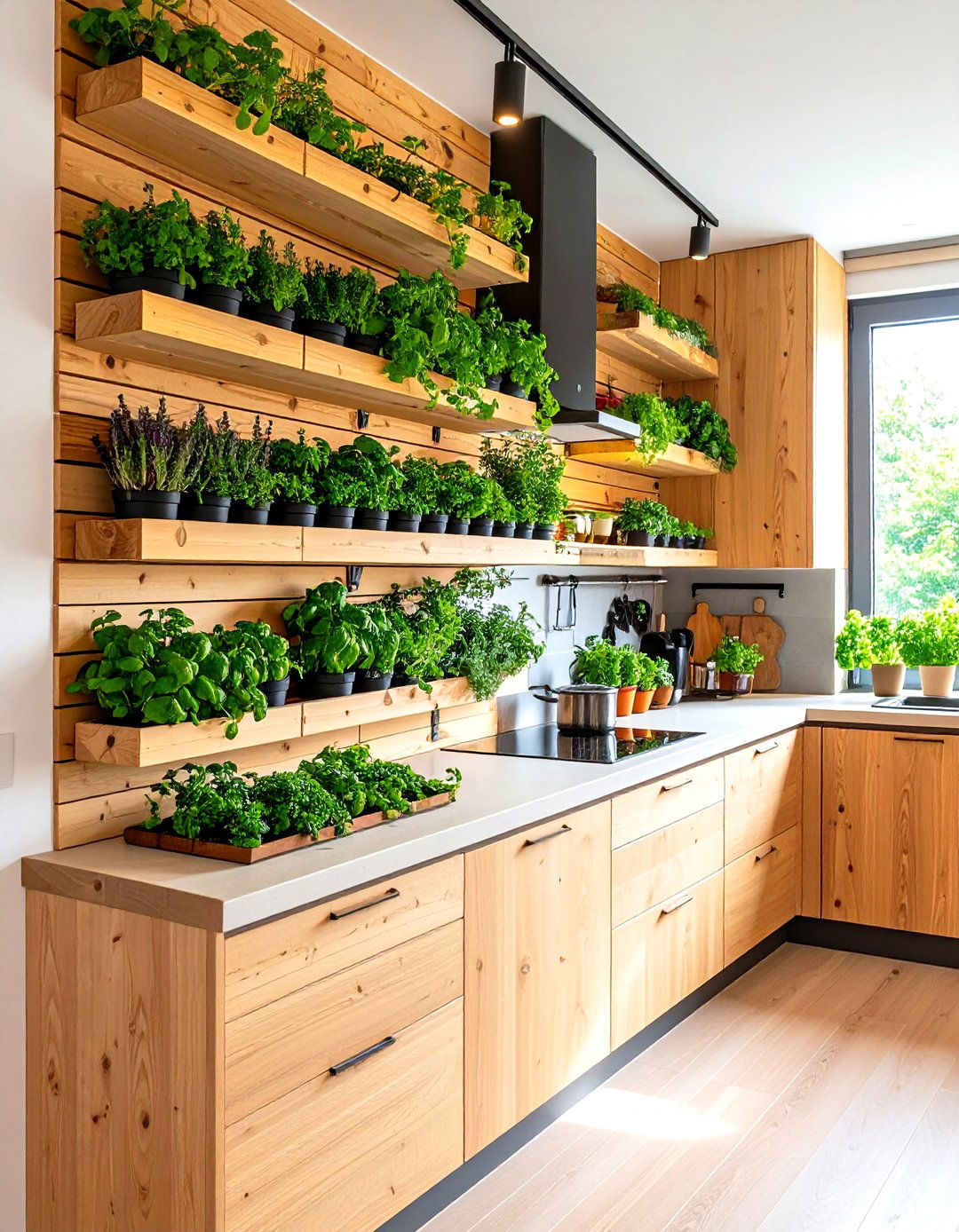 Cedar Slat Wall with Aromatic Herb Garden Integration - 24 Wood Slat Accent Wall Ideas