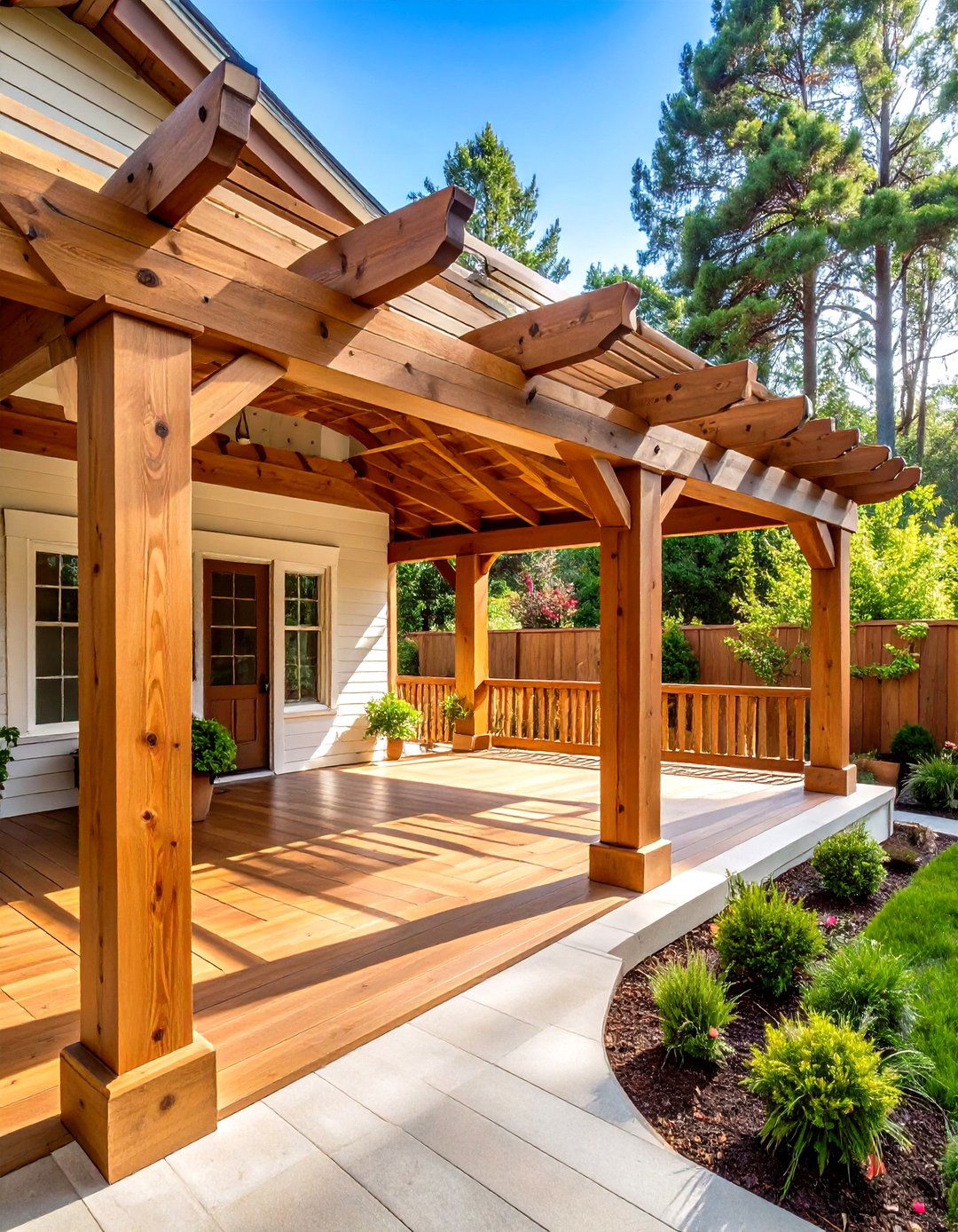 Cedar Wood Classic Front Porch Pergola - 24 Front Porch Pergola Ideas