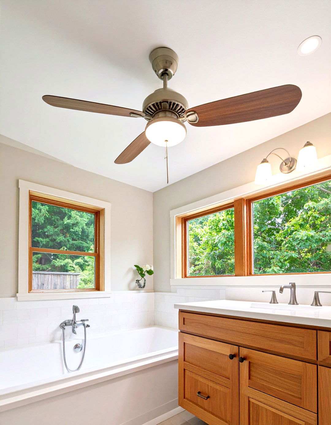 Ceiling Fan with Integrated LED Lighting - 24 Small Bathroom Lighting Ideas