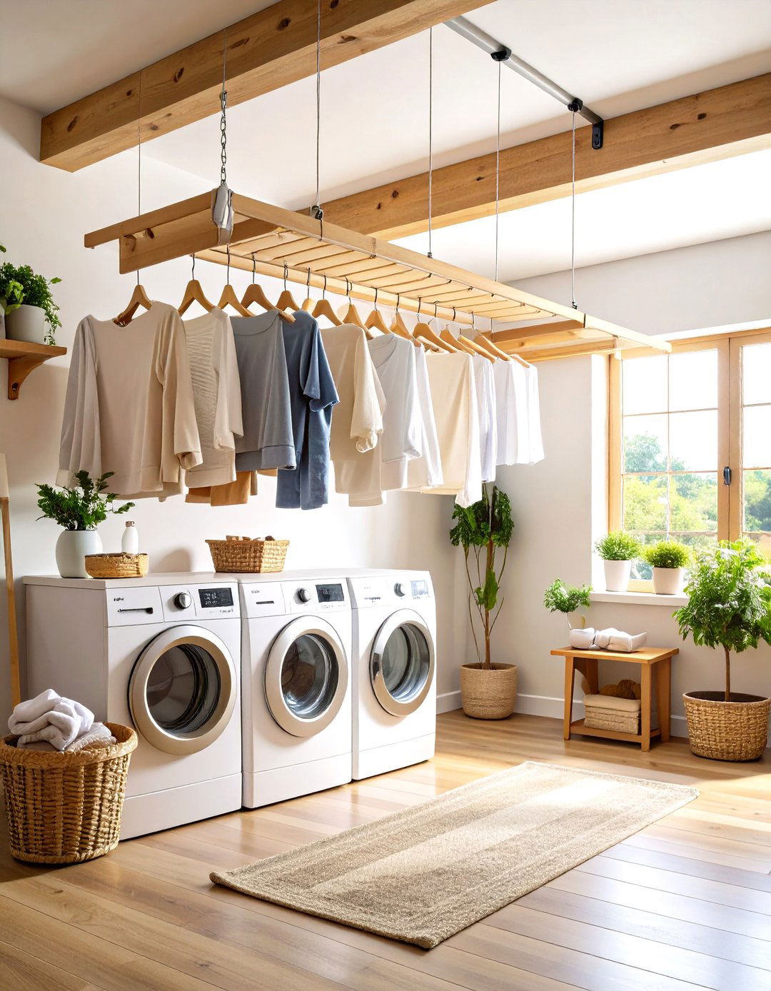 Ceiling Mounted Drying Rack Laundry Room - 24 Farmhouse Laundry Room Ideas