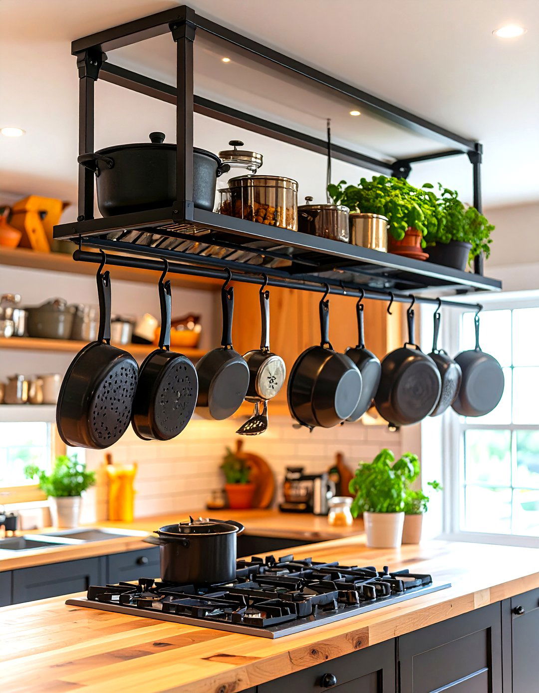 Ceiling Mounted Pot Rack - 24 Small Galley Kitchen Ideas on a Budget