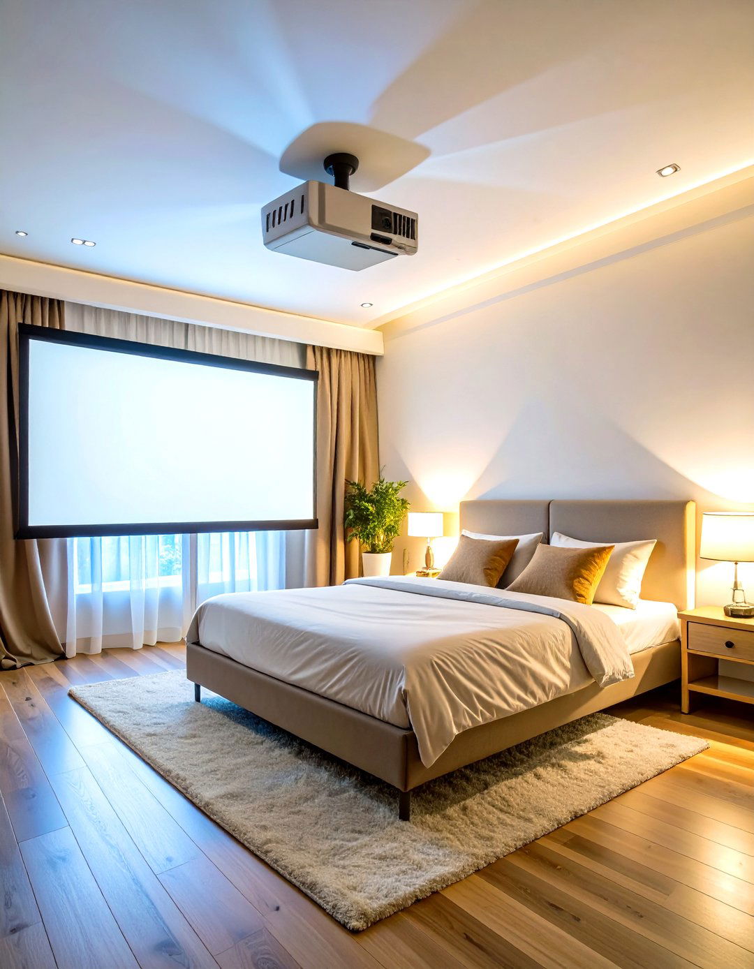 Ceiling Mounted Projector Setup - 24 Bedroom Tv Ideas