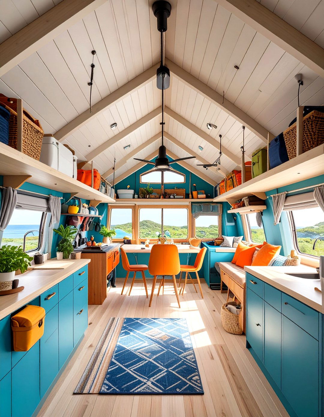 Ceiling Mounted Storage Solutions - 24 One Room Cabin Interior Design Ideas
