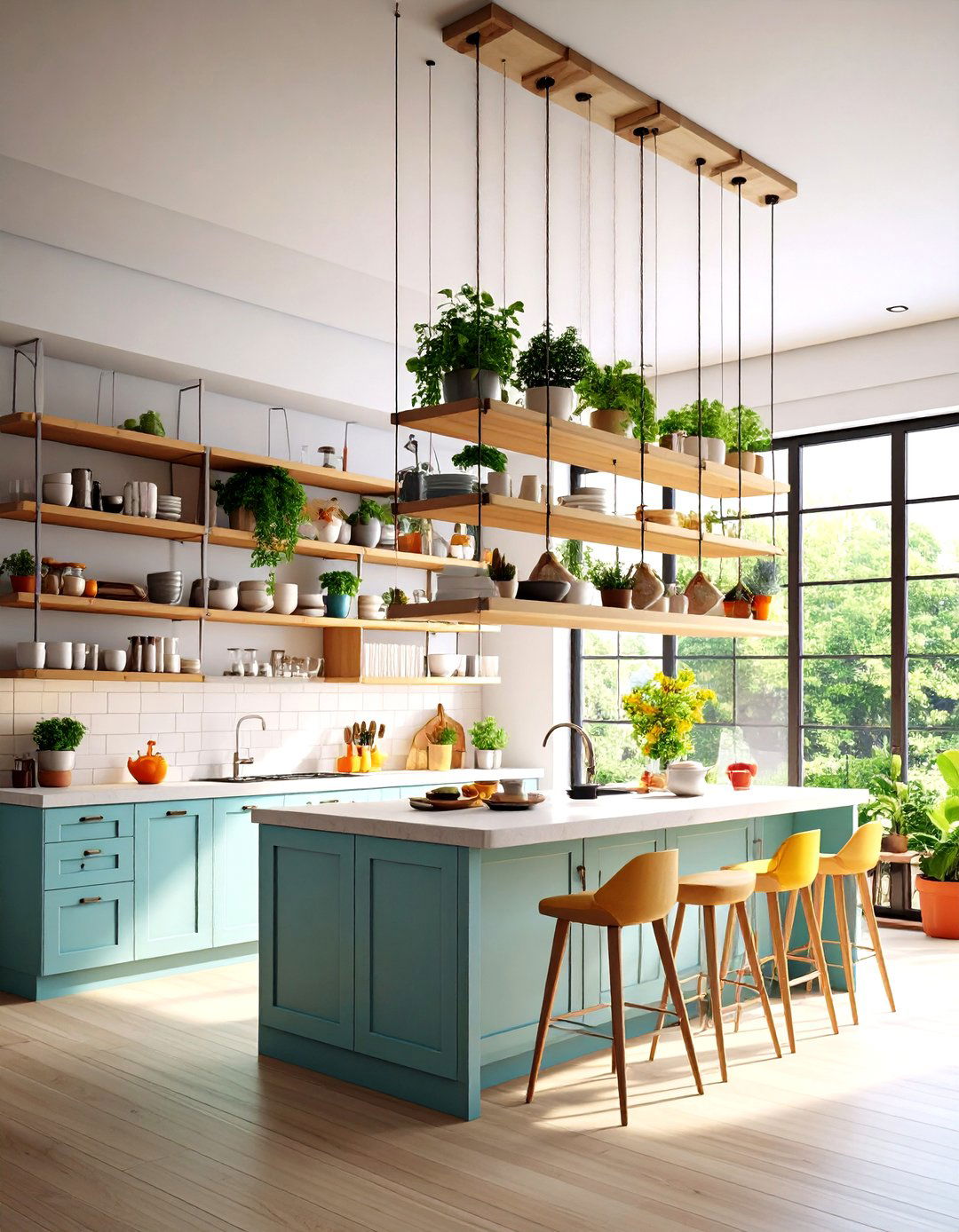 Ceiling Mounted Suspended Shelving - 24 Open Shelving Kitchen Ideas