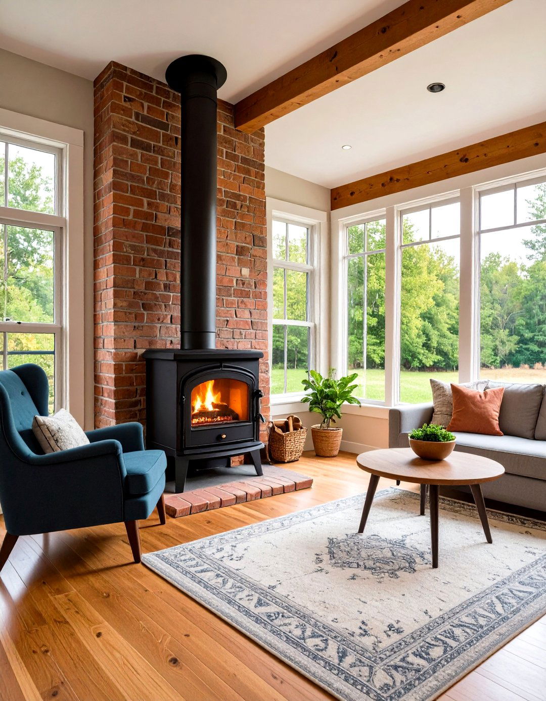 Central Wood Burning Stove Feature - 24 Rustic Tiny House Ideas