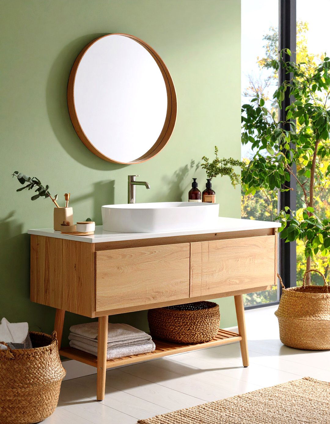 Ceramic Drop In Sink with Space Saving Vanity - 24 Small Bathroom Sink Ideas