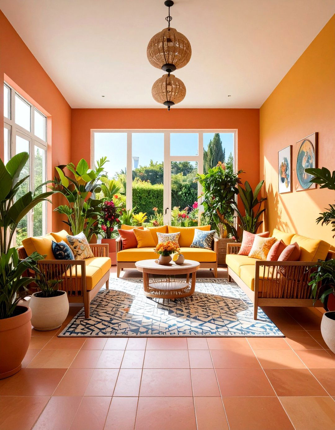 Ceramic Tile Feature Wall Sunroom - 24 Mid-century Modern Sunroom Ideas