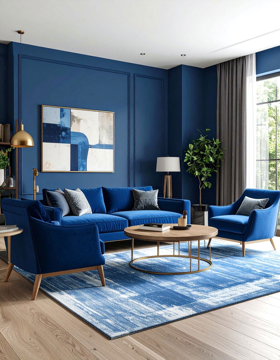 Cerulean Blue Contemporary Living Room - 24 Blue Living Room Ideas