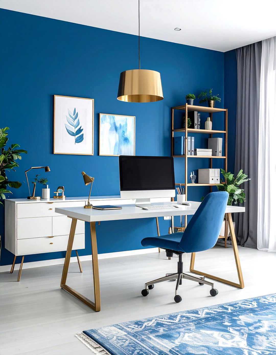 Cerulean Blue Contemporary Office Wall - 24 Blue Accent Wall Ideas