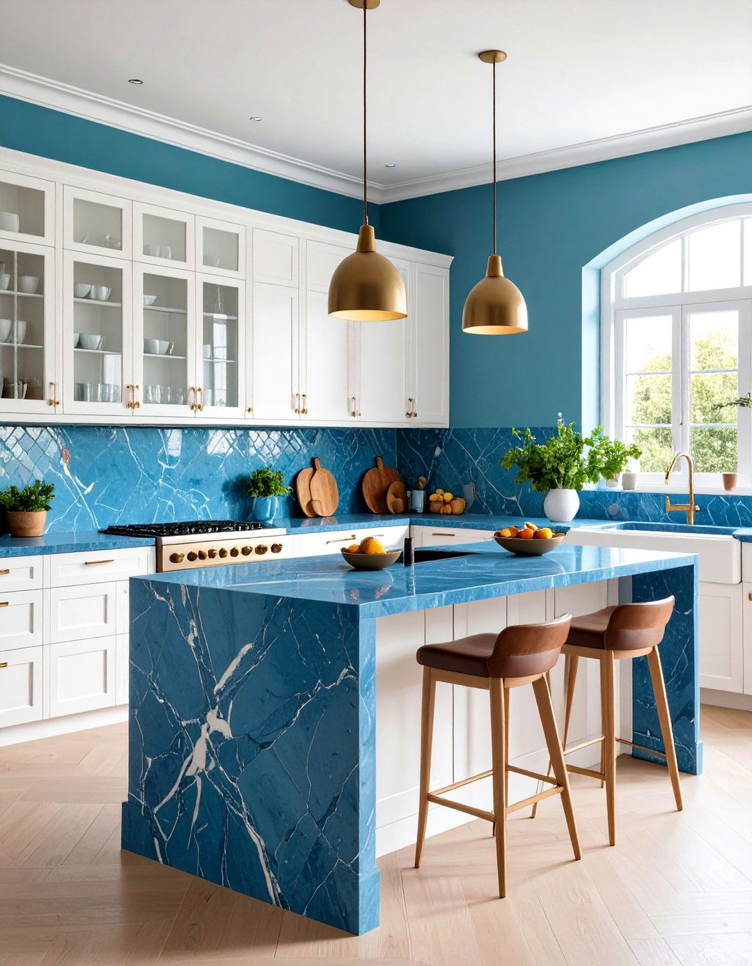 Cerulean Blue Marble Artistic Kitchen - 24 kitchens with blue countertops