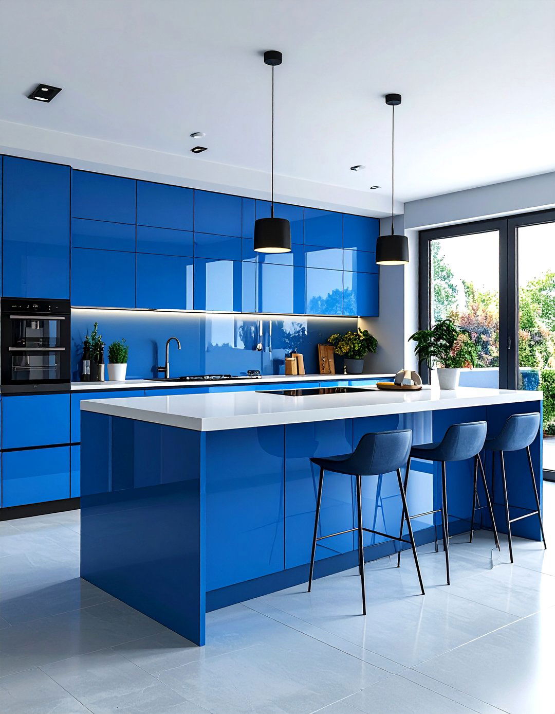 Cerulean Blue Modern Island with Glass Elements - 24 Blue Kitchen Island Ideas