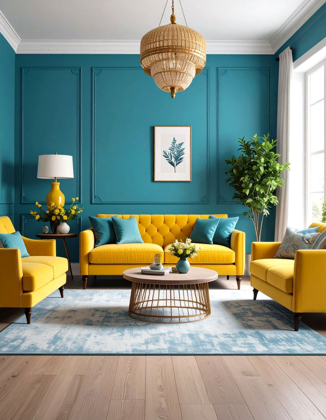 Cerulean Blue and Honey Yellow Eclectic - 24 Yellow and Blue Living Room Ideas
