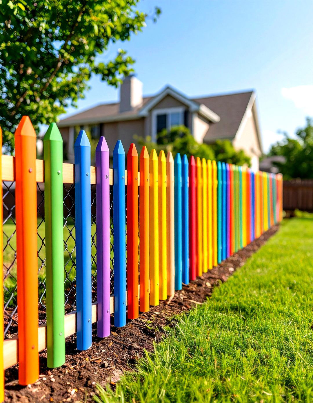 Chain Link with Colored Privacy Tubes - 24 Dog Fence Ideas