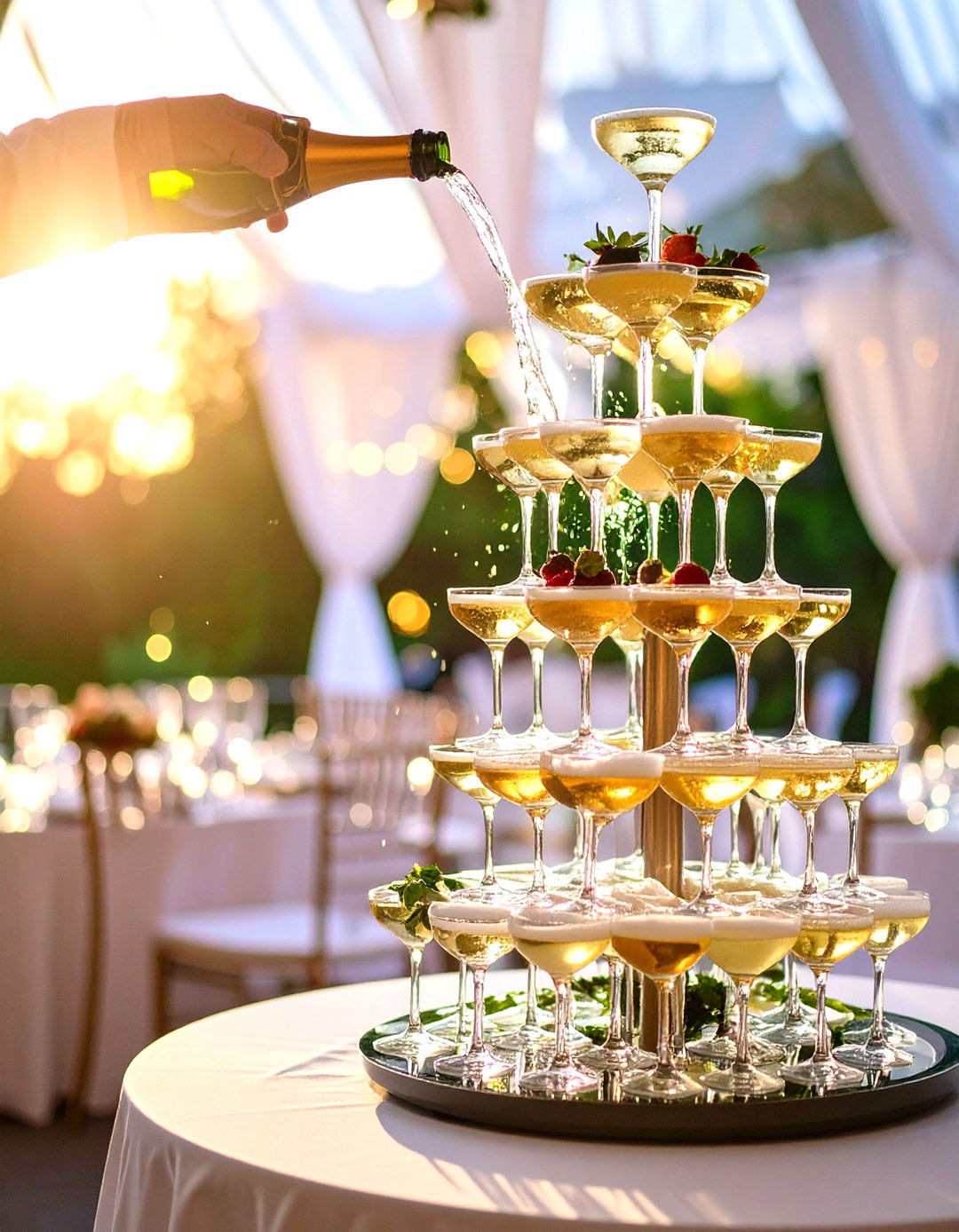 Champagne Tower Display - 24 Bridgerton Wedding Ideas