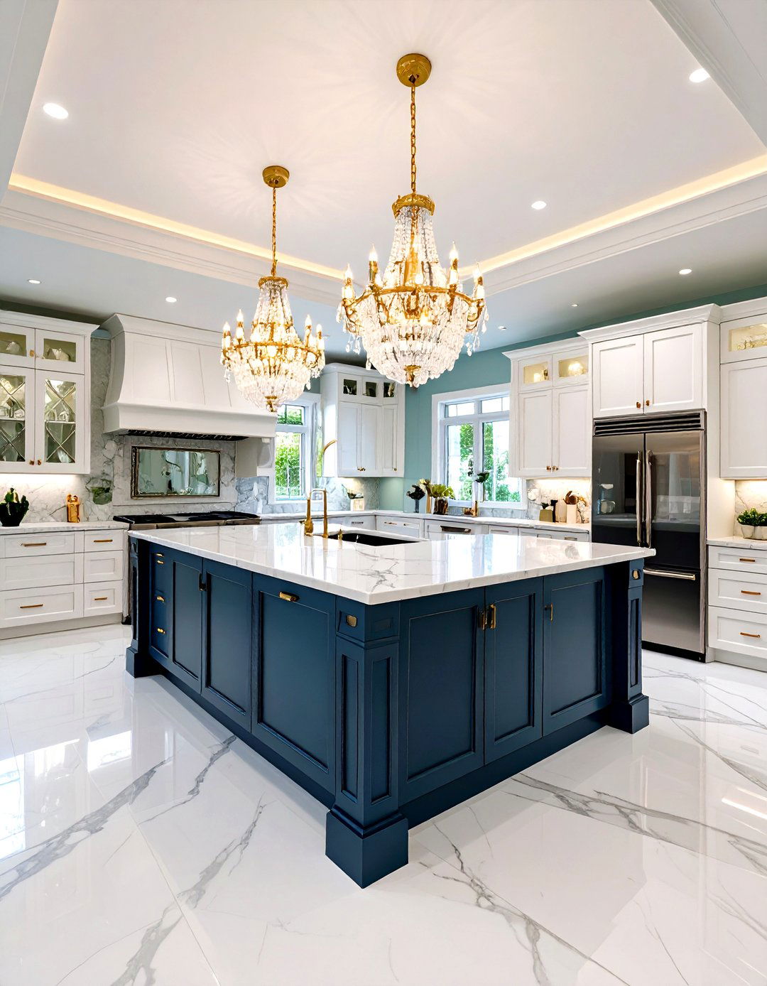 Chandelier Gallery Kitchen with Multiple Light Fixtures - 24 Shabby Chic Kitchen Ideas