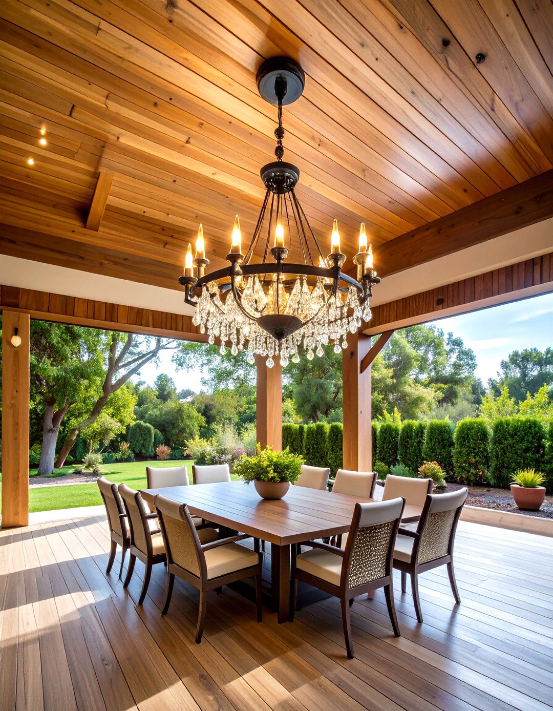 Chandelier Statement Pieces - 24 Covered Patio Lighting Ideas