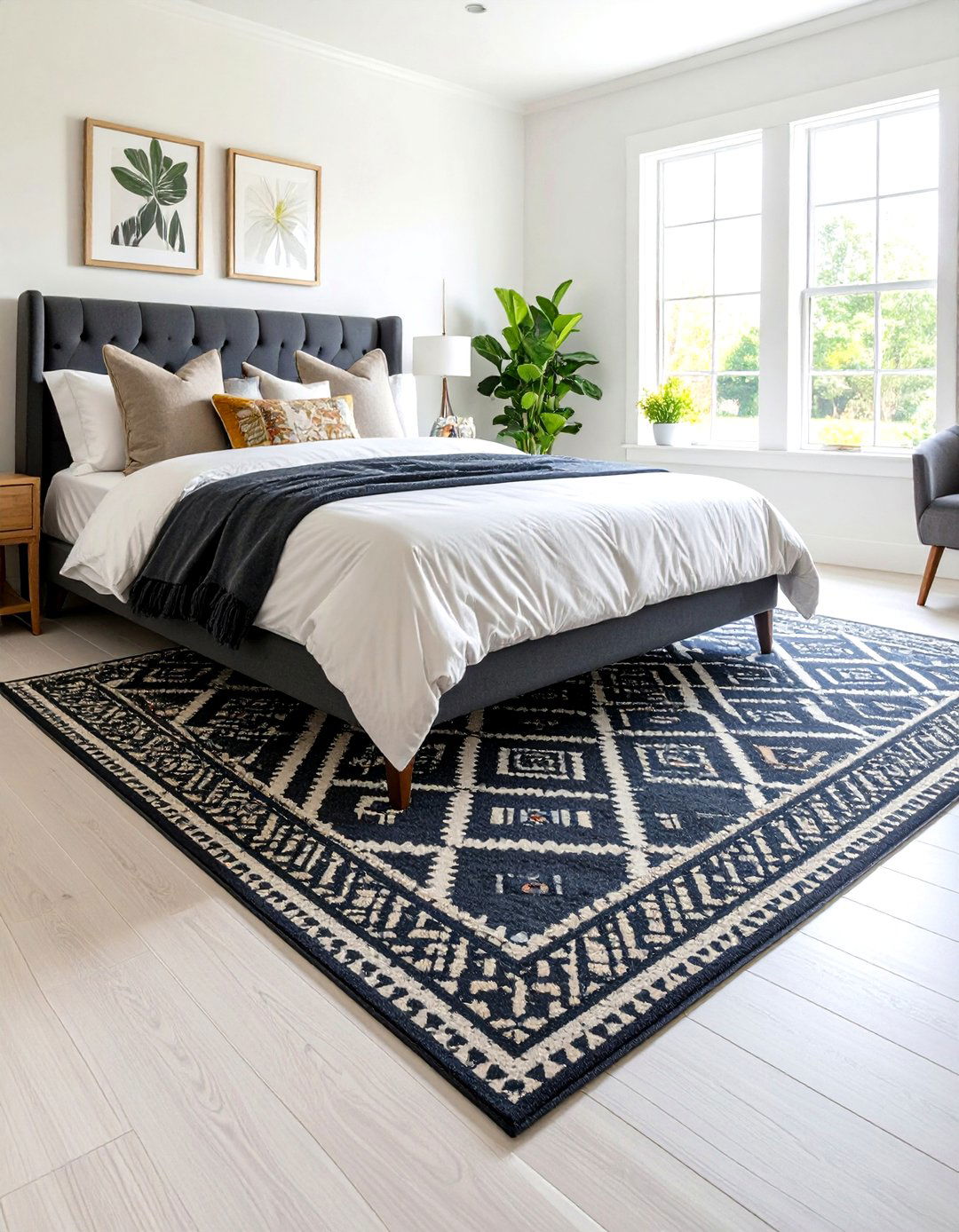 Charcoal Area Rug Grounding Elements - 24 Charcoal Bedroom Ideas