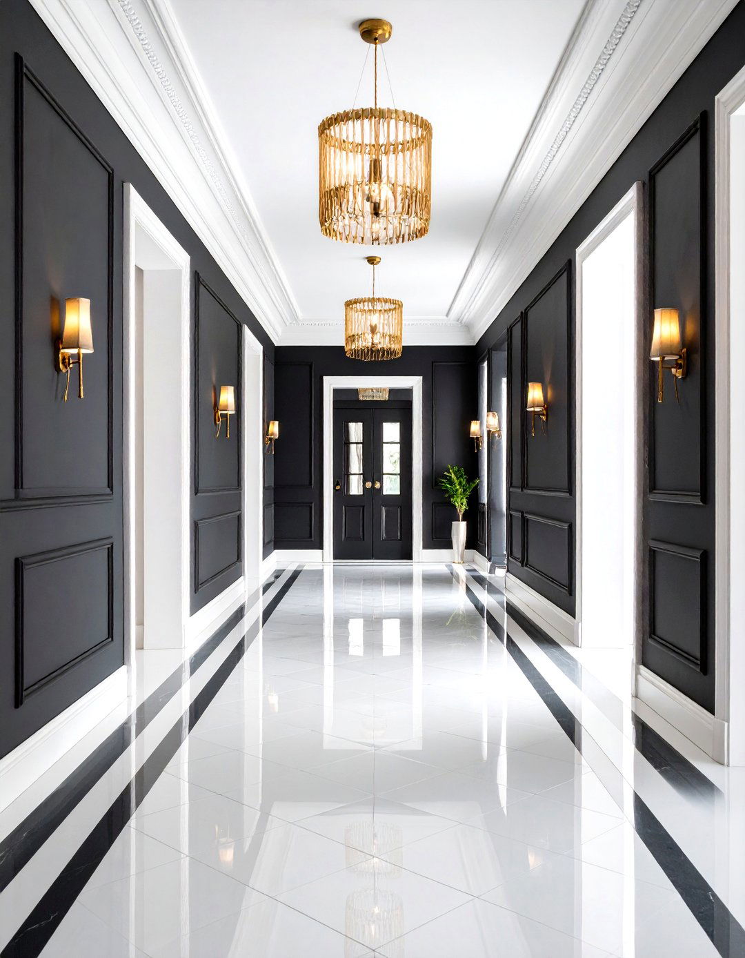 Charcoal Black Statement Walls - 24 Dark Hallway Ideas