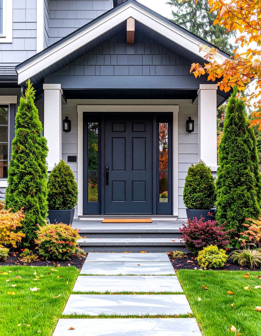 Charcoal Blue Cedar Front Door with Sophisticated Depth - 24 Cedar Front Door Colors Ideas