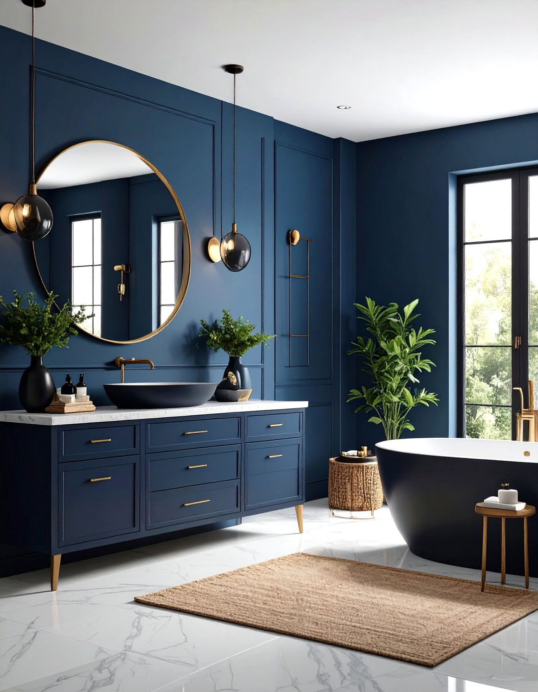 Charcoal Blue Paint with Black Accents - 24 black and blue bathroom ideas
