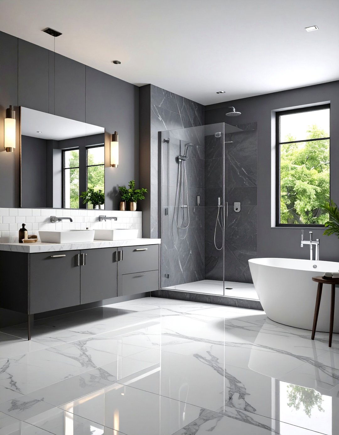 Charcoal Gray Bathroom with White Fixtures - 24 Bathroom Color Ideas