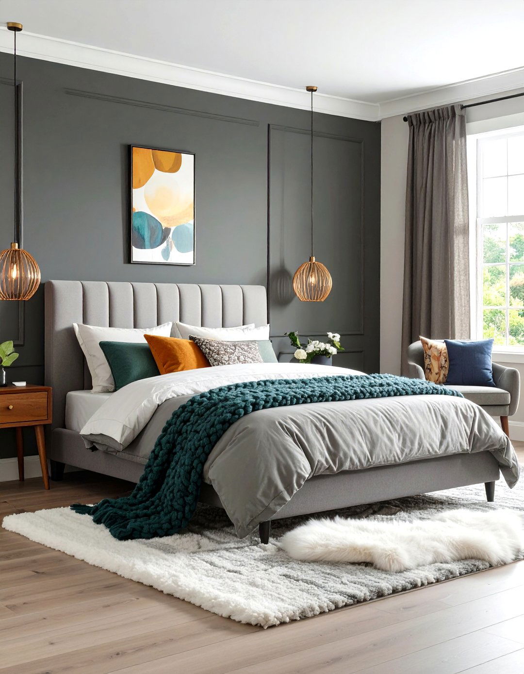 Charcoal Gray Bedroom with White Trim - 24 Bedroom Paint Colors