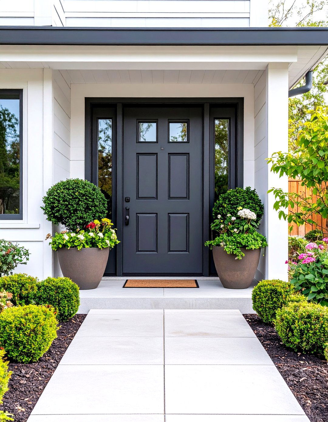 Charcoal Gray Door with Integrated Planter Boxes - 24 Dark Gray Front Door Ideas