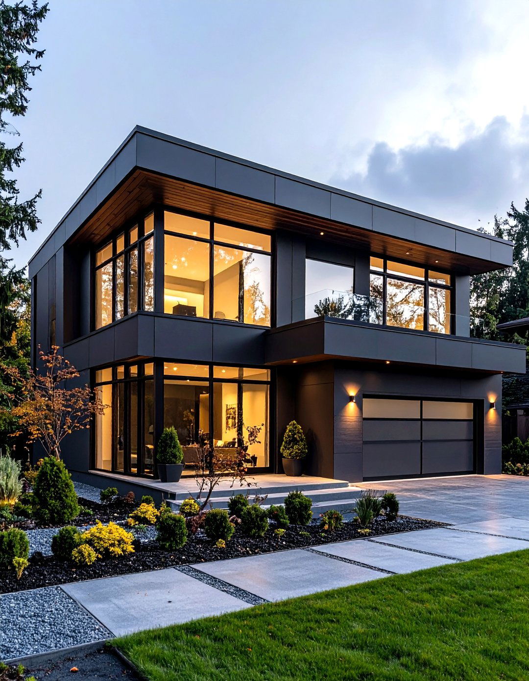 Charcoal Gray Exterior with Glass Features - 24 Gray Exterior House Paint Ideas