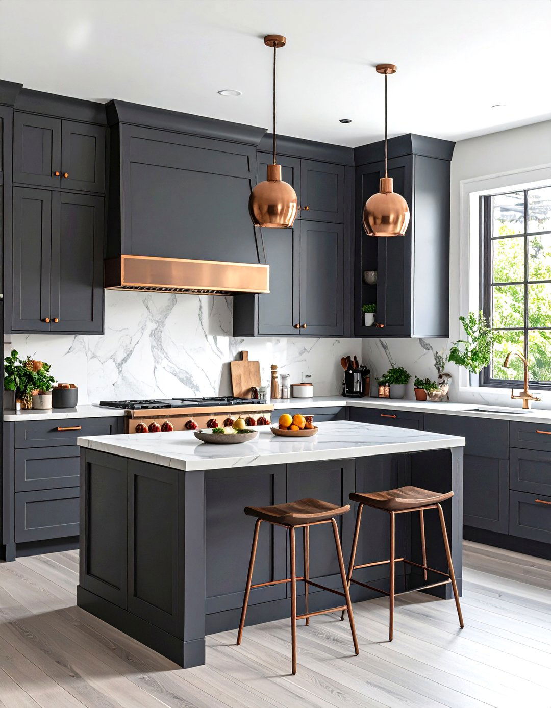 Charcoal Gray Kitchen with Copper Details - 24 Colorful Kitchen Ideas