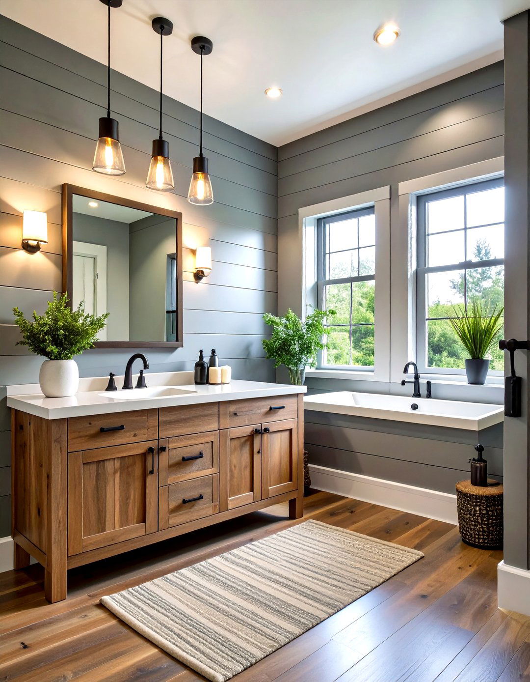 Charcoal Gray Shiplap Modern Farmhouse - 24 Powder Room Wainscoting Ideas