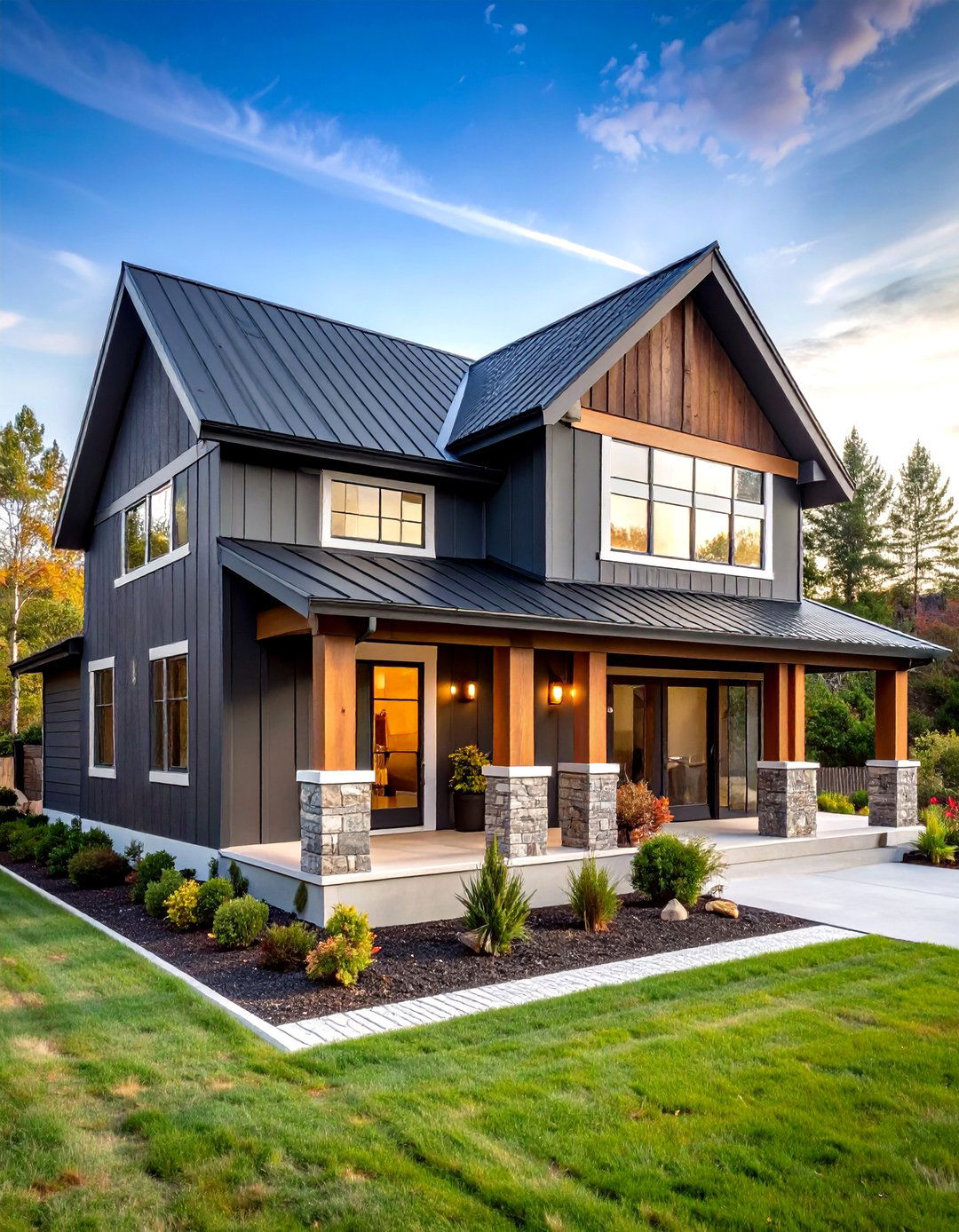 Charcoal Gray Siding with Black Shingle Roof - 24 Exterior Home with a Black Roof Ideas