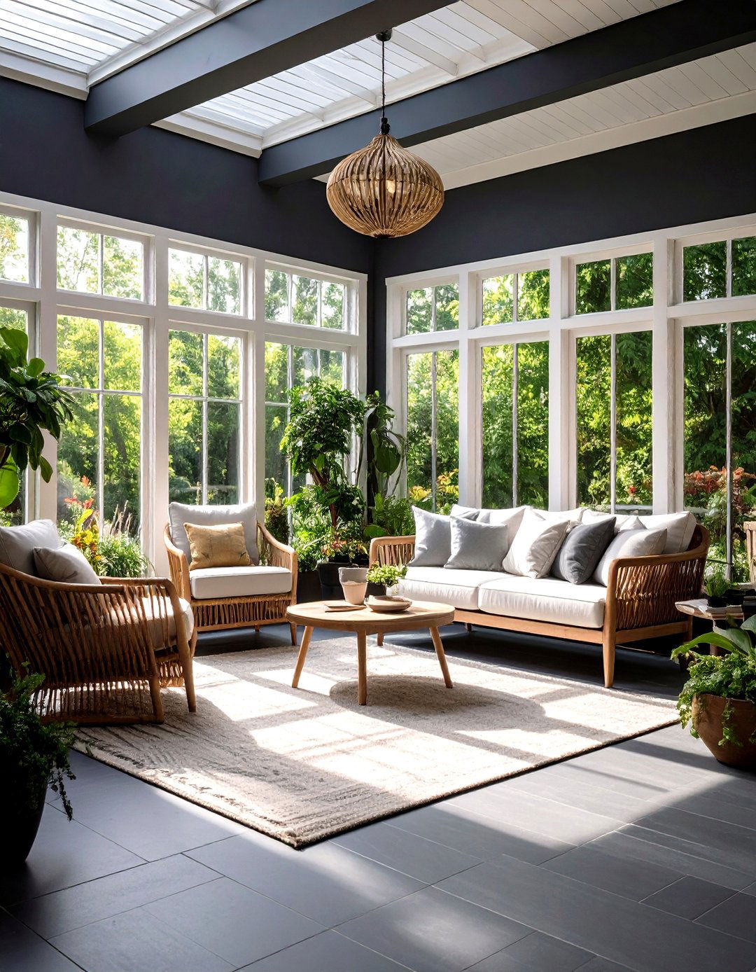 Charcoal Gray Sunroom with Modern Contrast - 24 Sunroom Color Ideas