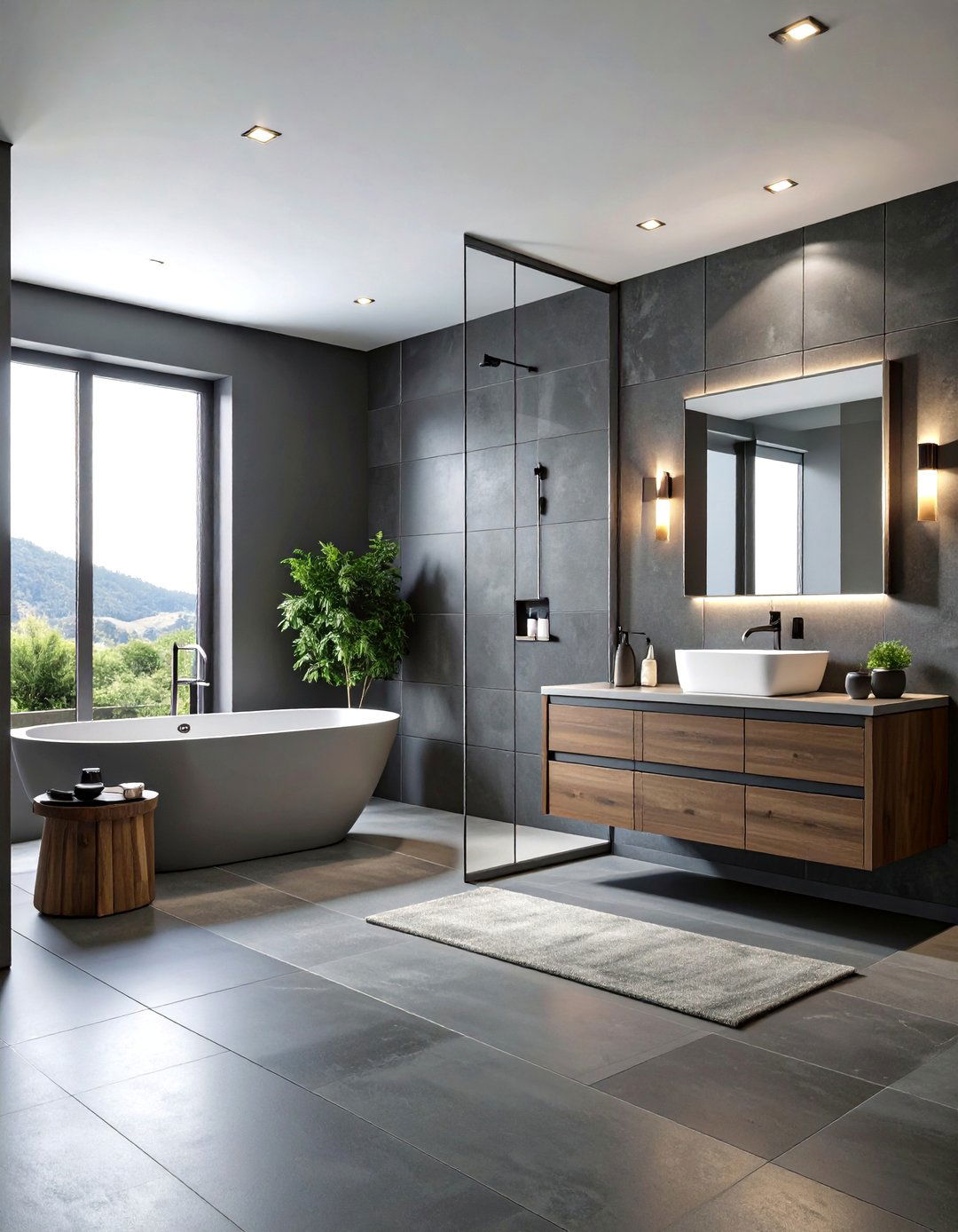 Charcoal Gray Tile Bathroom Theme - 24 Masculine Bathroom Ideas