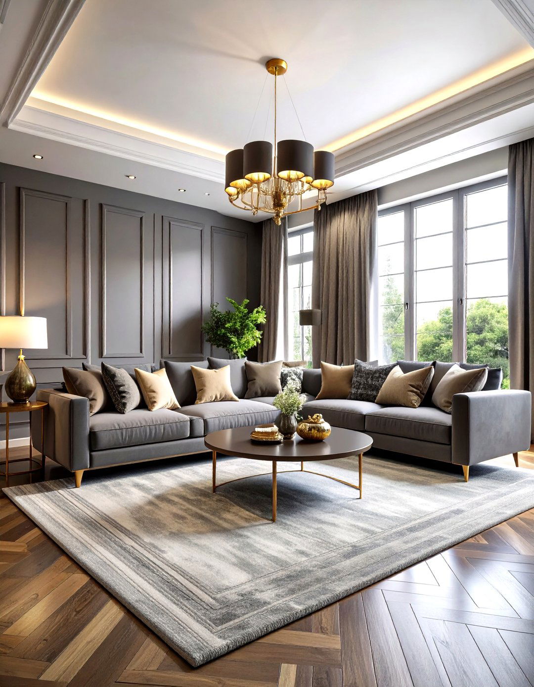 Charcoal Grey Color Drenching Living Room - 24 Dark Living Room Ideas