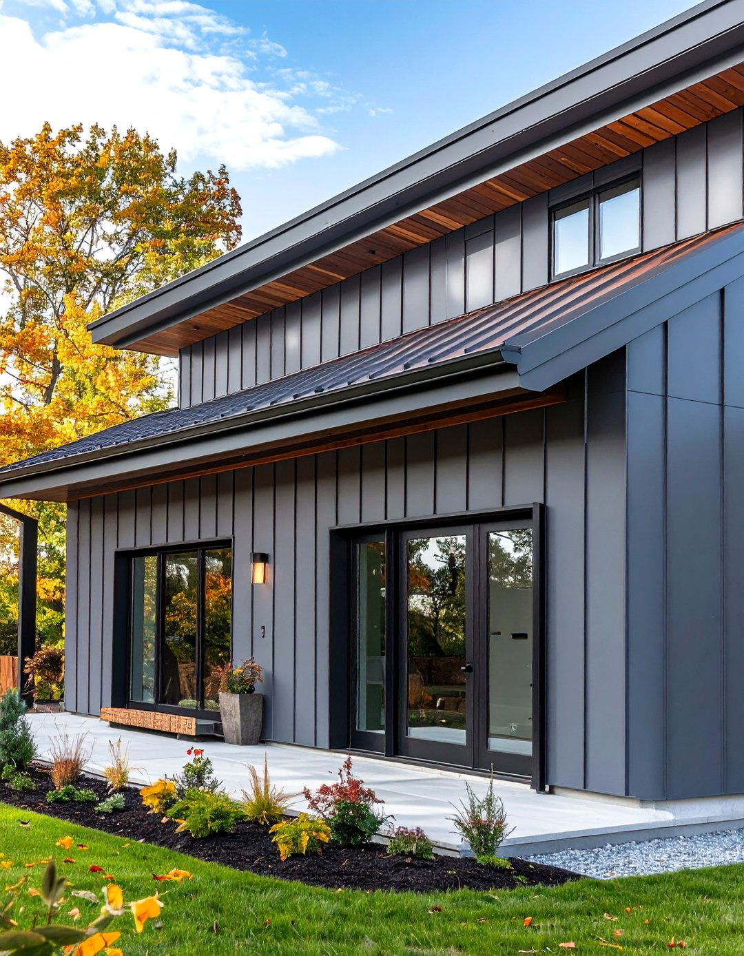 Charcoal Grey Vertical Panels with Copper Roofing