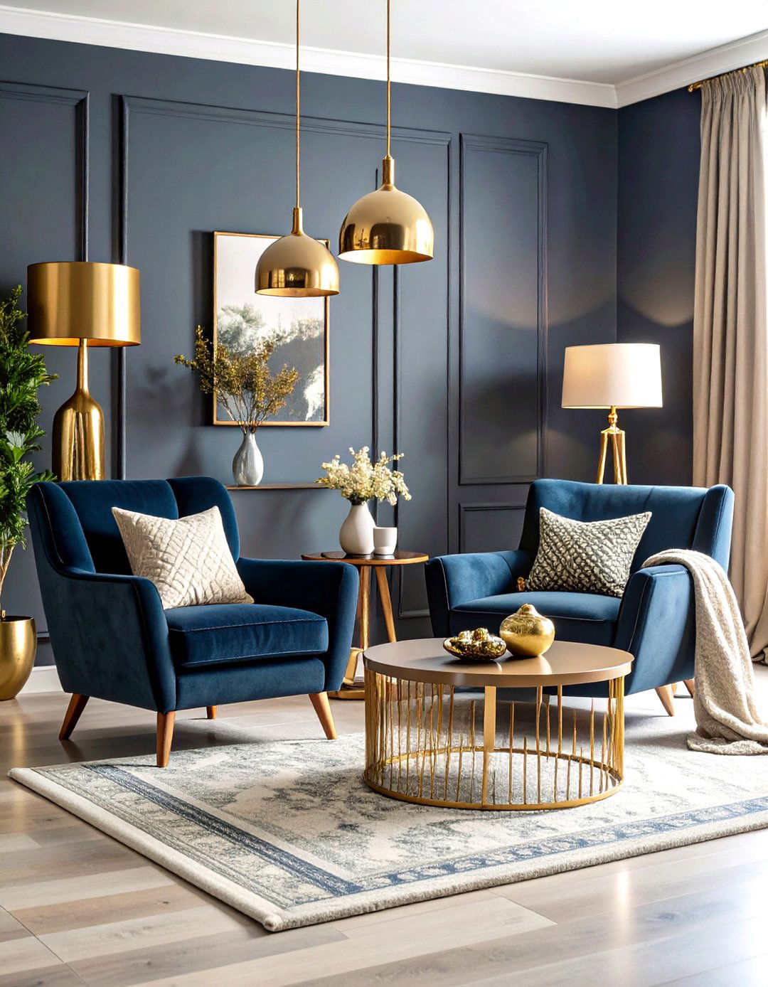 Charcoal Grey Walls with Navy Furniture Pieces - 24 Navy Blue and Grey Living Room Ideas