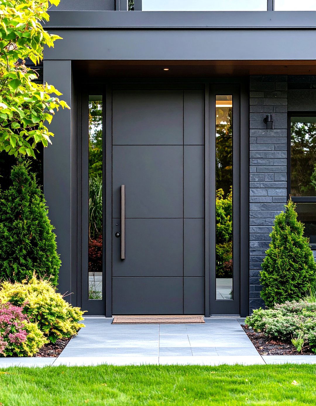 Charcoal Steel Door with Minimalist Hardware - 24 Dark Gray Front Door Ideas