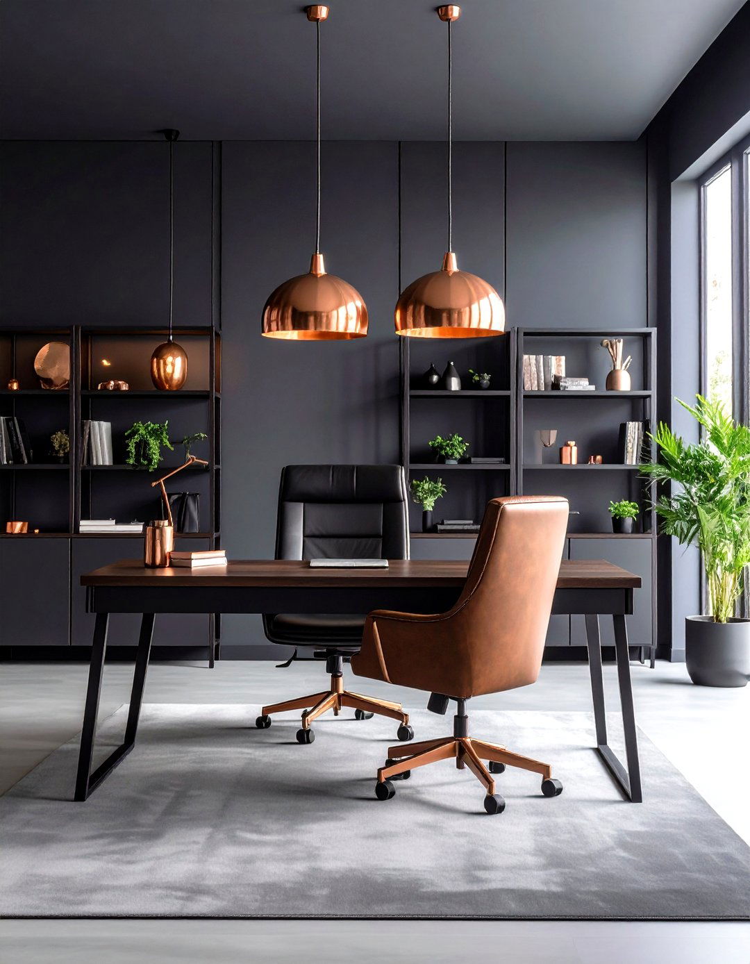 Charcoal and Copper Office - 24 Home Office Ideas for Him