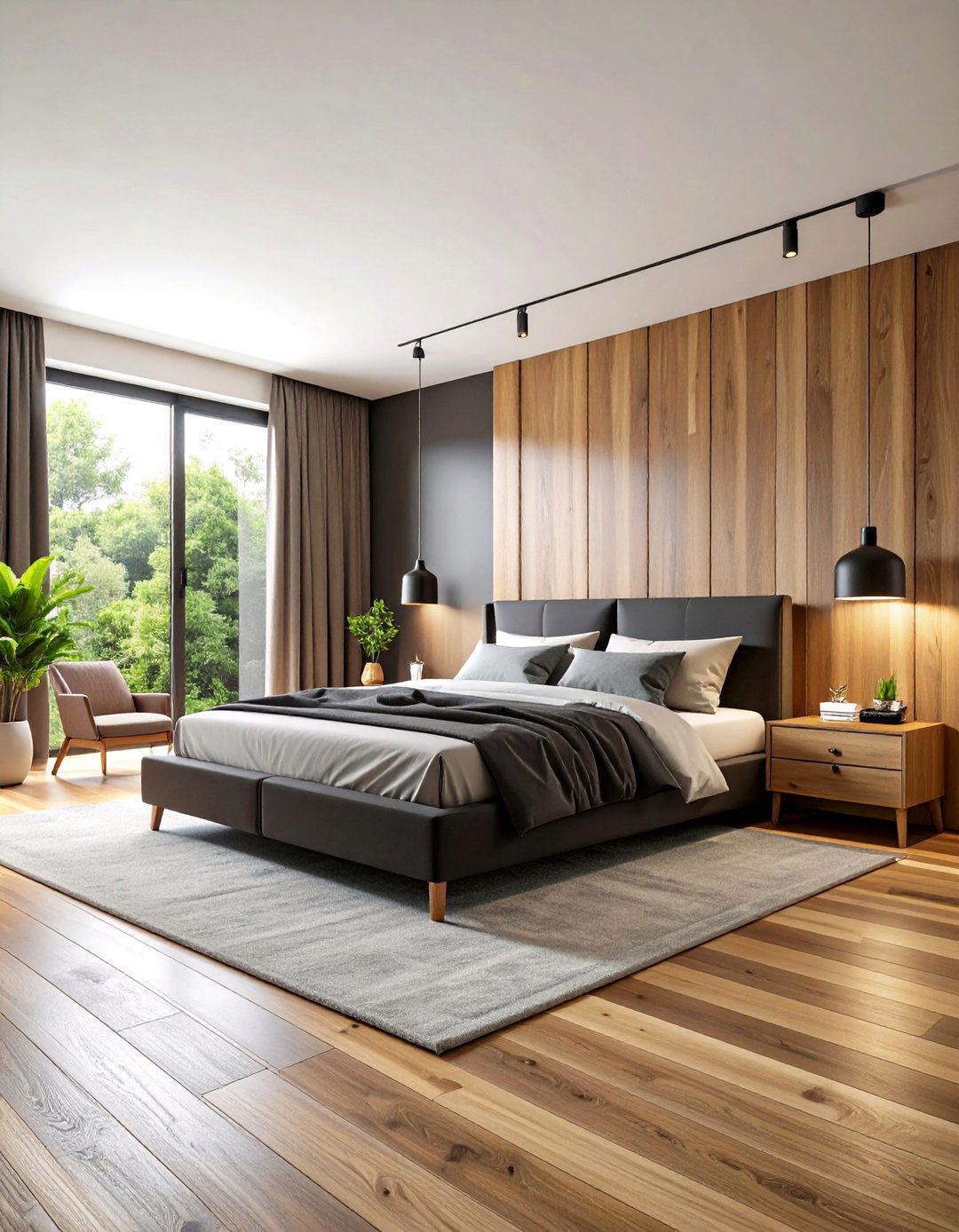 Charcoal and Natural Wood Combination - 24 Charcoal Bedroom Ideas