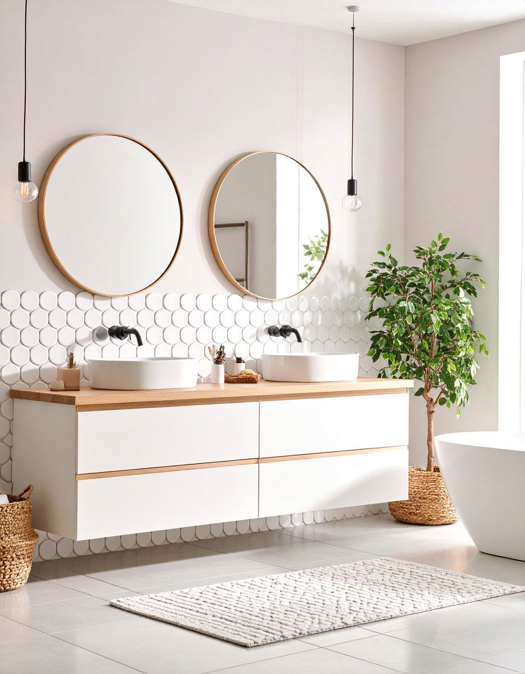 Charming Penny Round Tile Backsplash - 24 Bathroom Backsplash Ideas