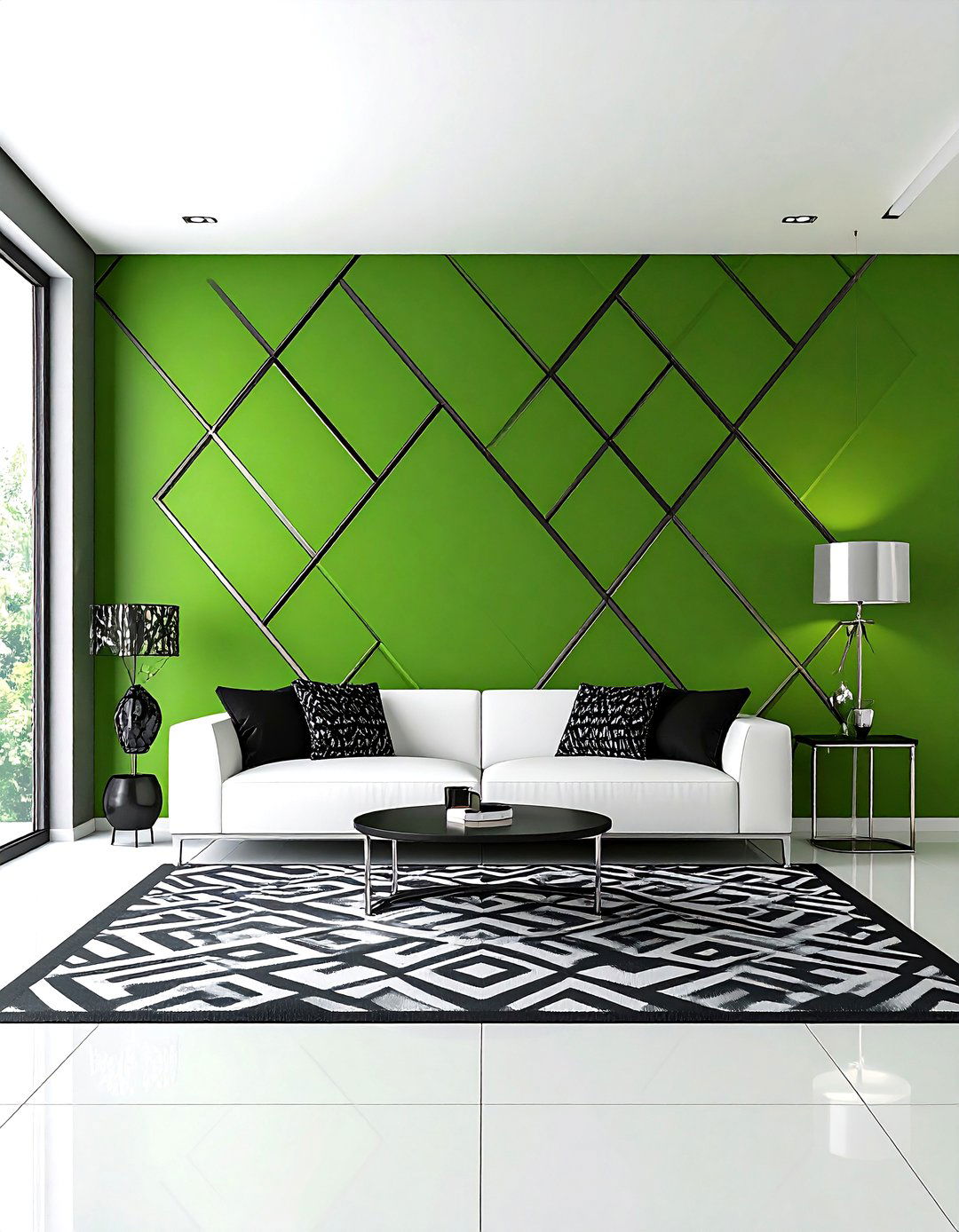 Chartreuse Green Accent Wall in Contemporary Space - 24 Green Accent Wall Ideas