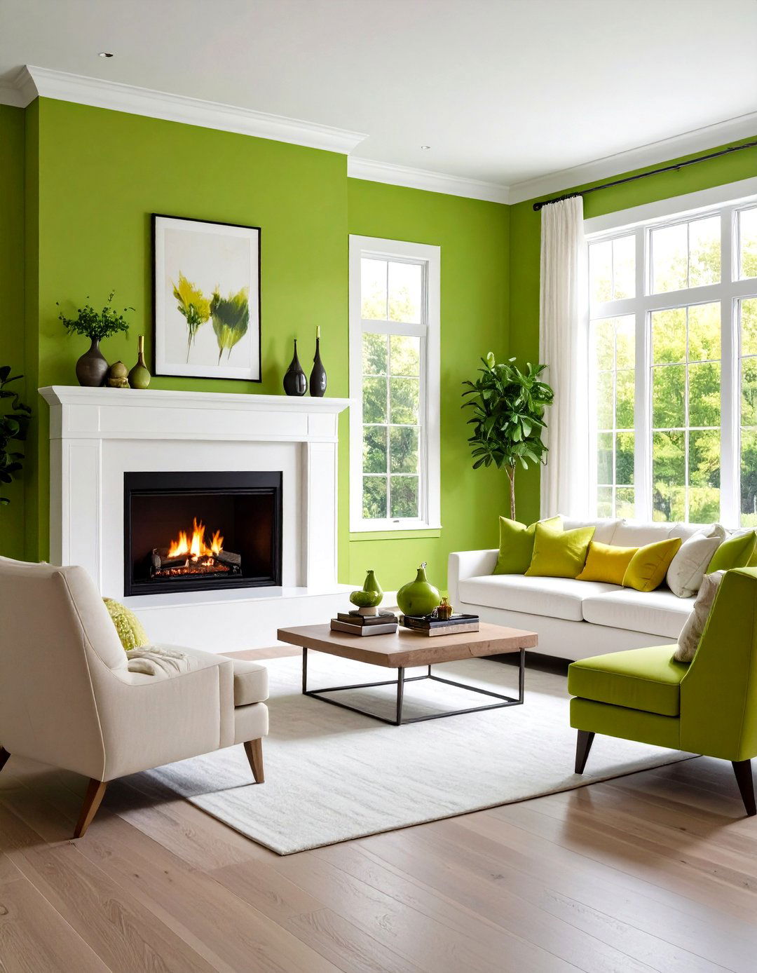 Chartreuse Green Fireplace Accent - 24 Green Fireplace Ideas