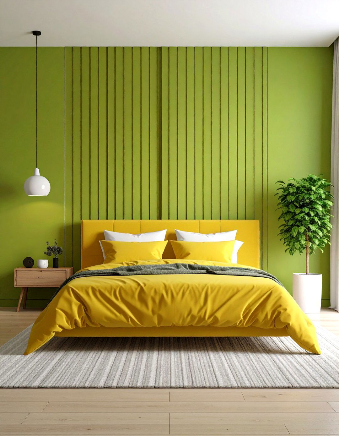 Chartreuse Green Modern Minimalist Bedroom - 24 Green Panelling Bedroom Ideas